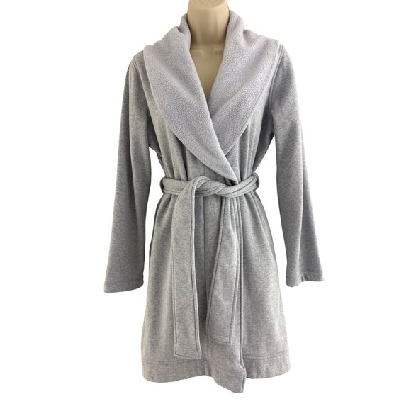 Ugg Blanche Gray Fleece Lined Shawl Collar Robe Belted Pockets Size S Cozy Soft - Picture 3 of 11